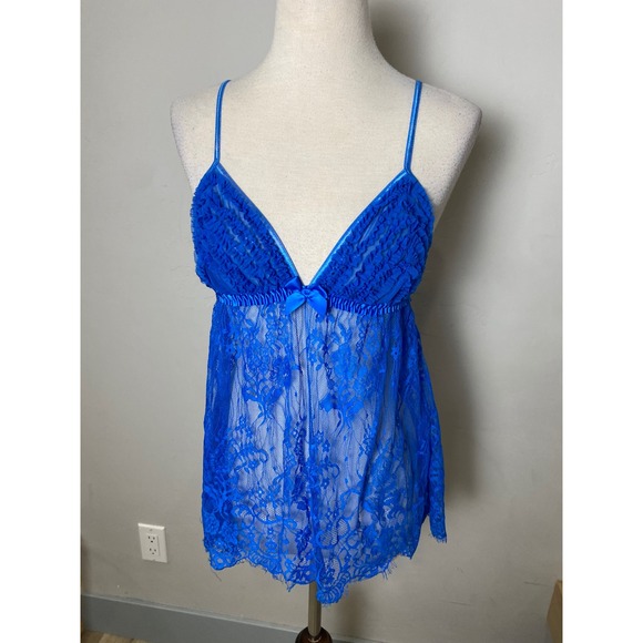 Frederick's of Hollywood Other - VTG Fredericks of Hollywood Blue Lace Babydoll Ruffle Lingerie Top XS/S 90/Y2K